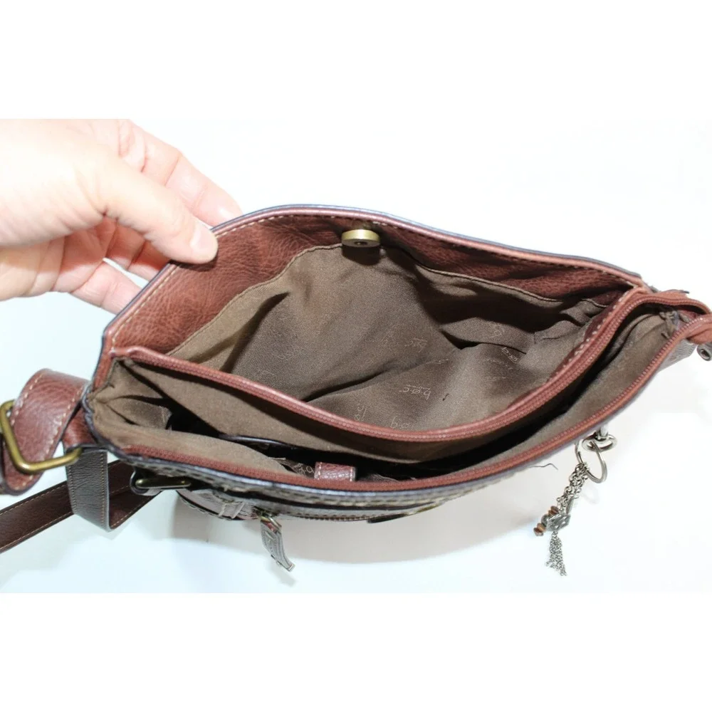 b.o.c. Born Concept Cognac Brown Faux Leather Crossbody Bag Patchwork Style